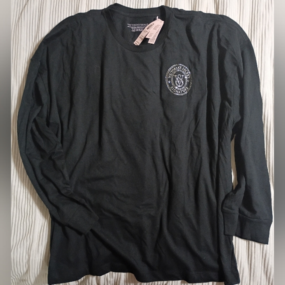 Victoria's Secret Black Long Sleeve Signature Bling Pajama Tee